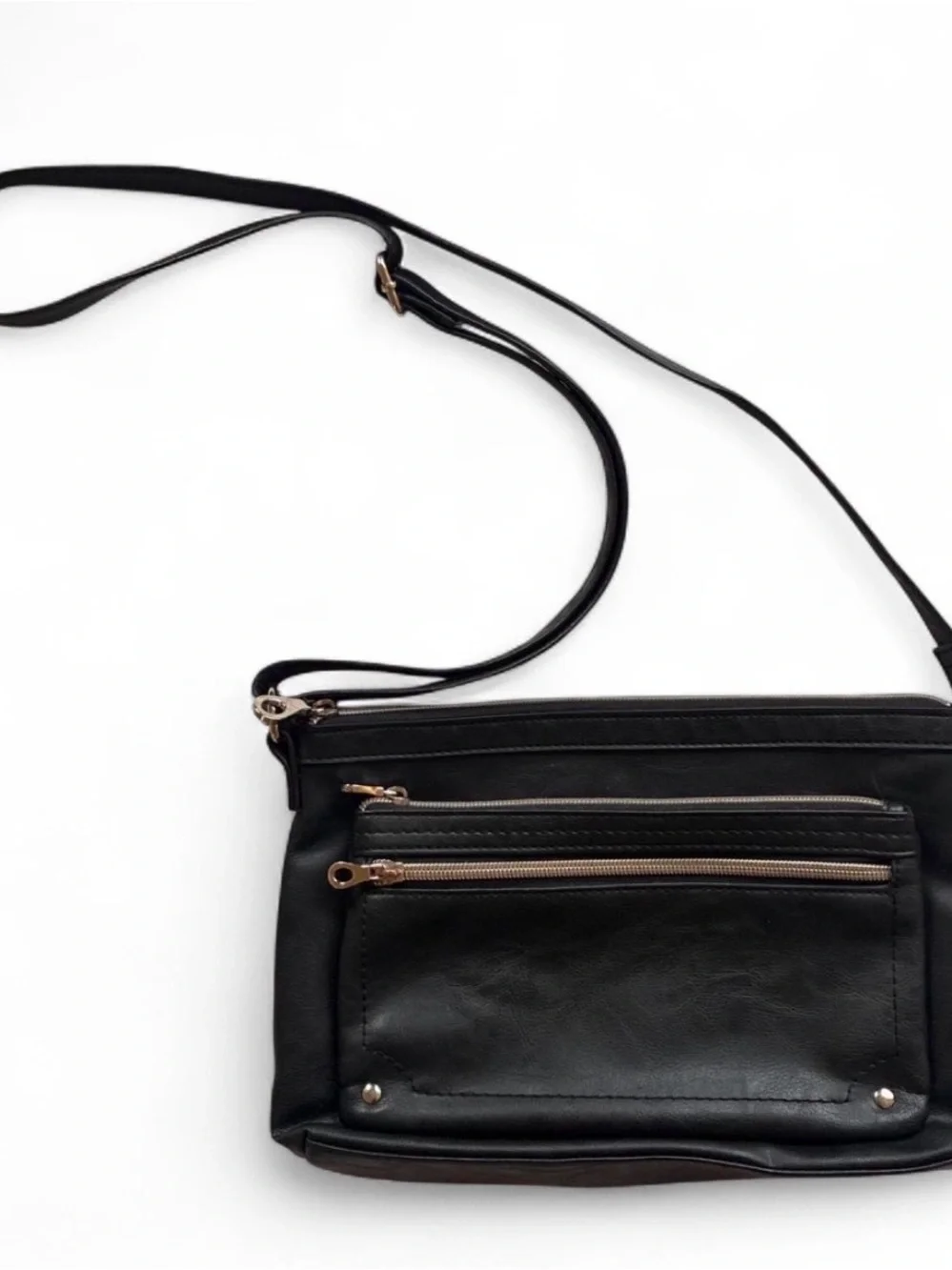Relic Black Leather Crossbody Bag with Front Zip Pockets